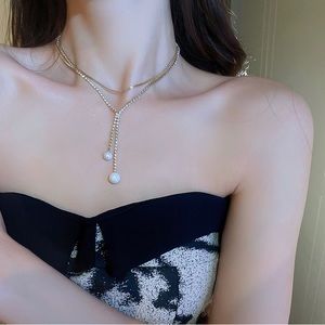 Chic Double Tassel Faux Pearl Necklace Accessory Jewelry